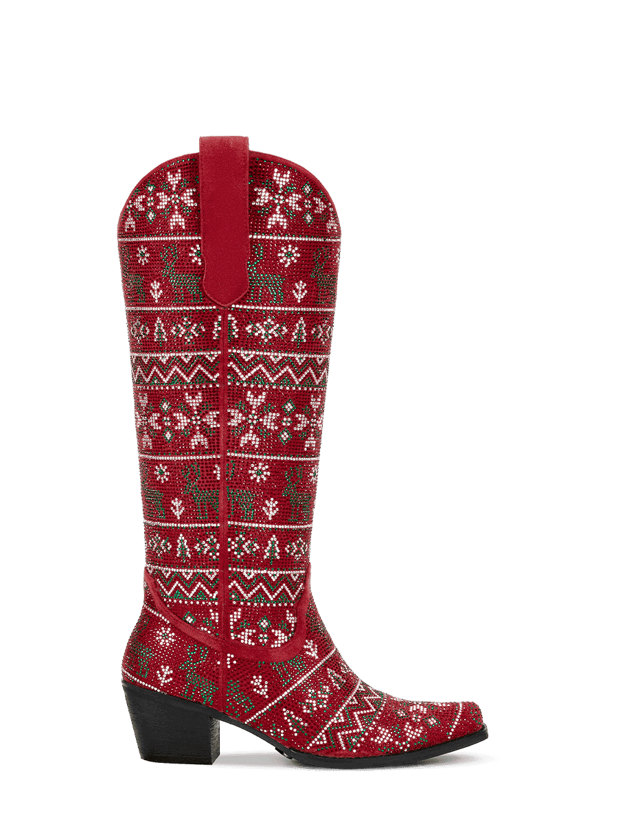 Red-rhinestone-christmas-elements-pull-on-western-boots