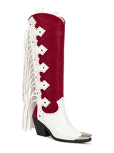 Red-rhinestones-and-pu-patchwork-with-tassels-and-studded-boots