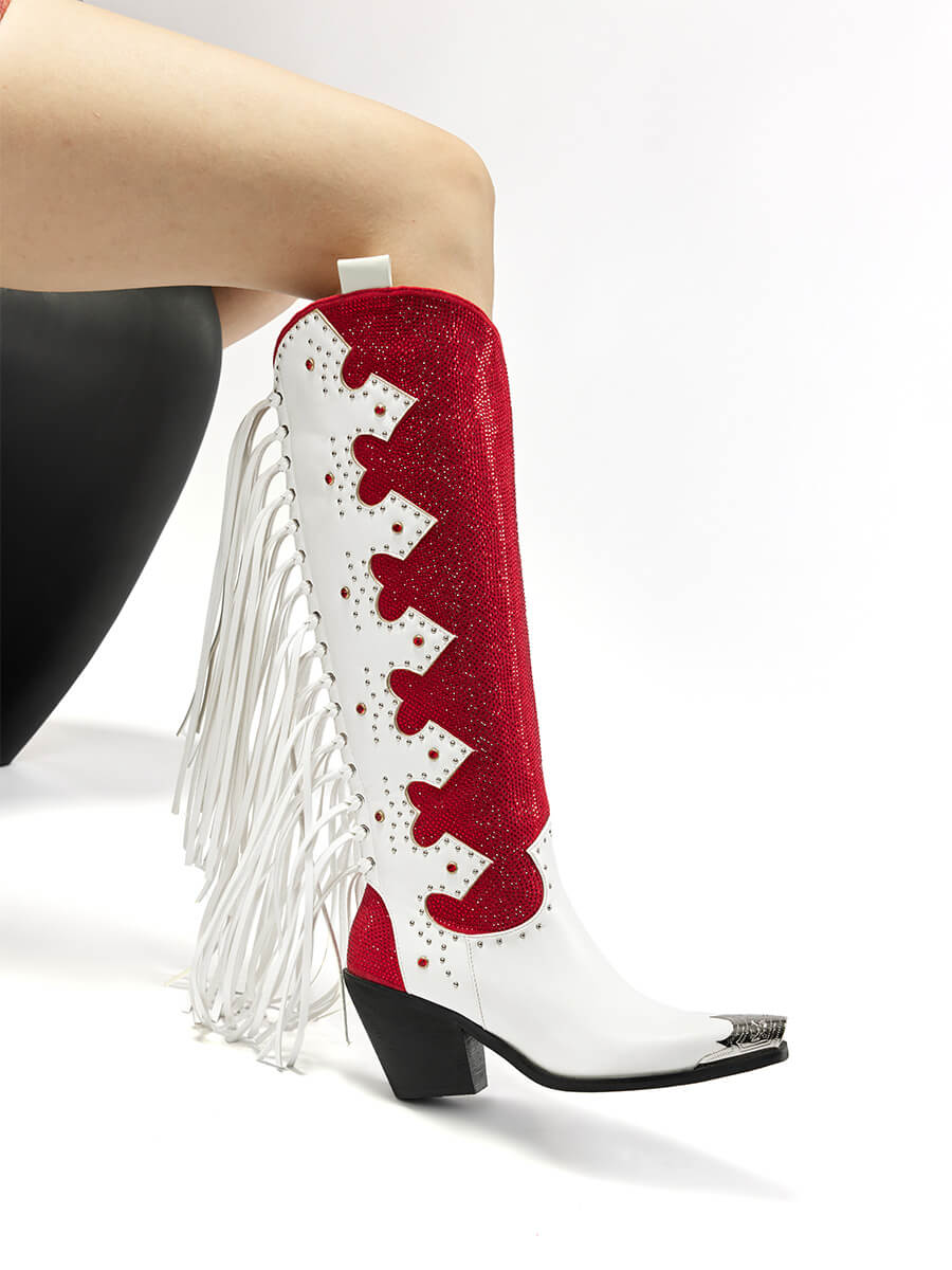 Red-rhinestones-and-pu-patchwork-with-tassels-and-studded-wetkiss-boots