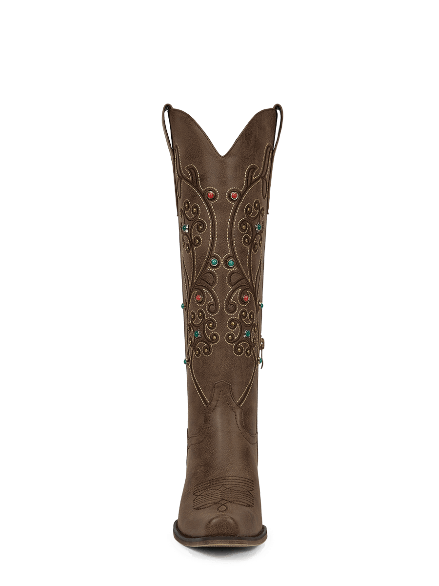 Retro-embroidered-colorful-gemstone-brown-western-knee-high-boots