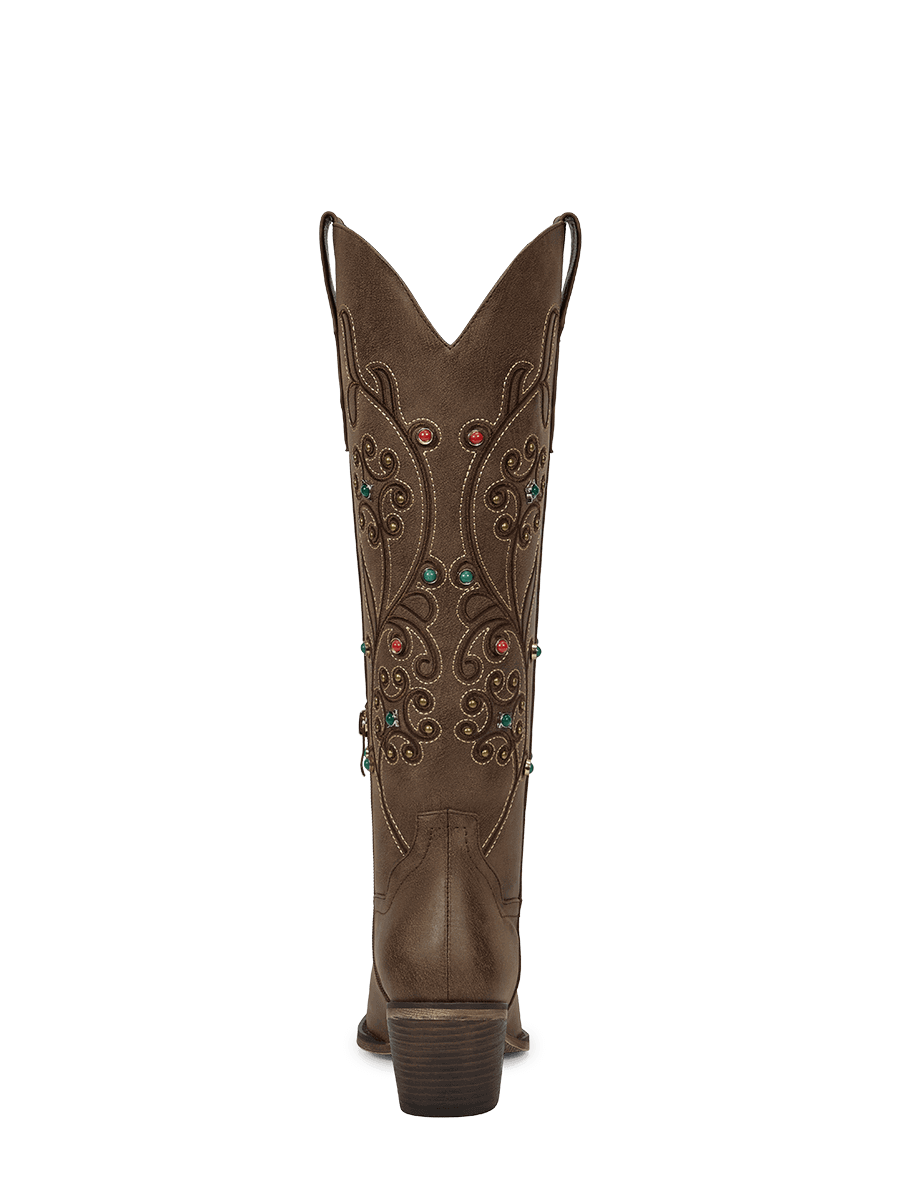 Retro-embroidered-colorful-gemstone-brown-western-mid-heel-boots