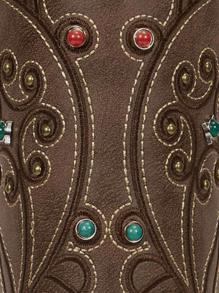 Retro-embroidered-colorful-gemstone-brown-western-pu-boots