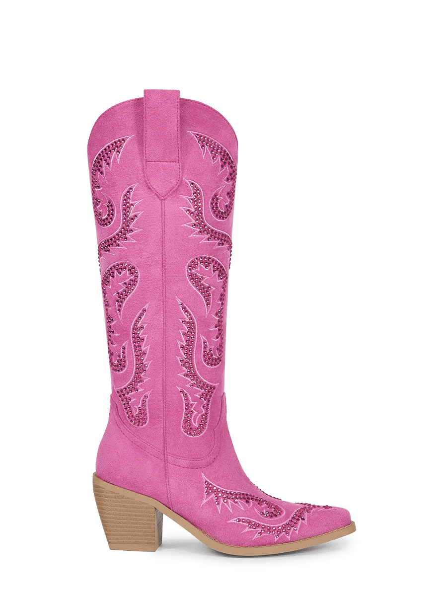 Retro-sweet-rhinestones-cerise-pink-side-zipper-western-boots
