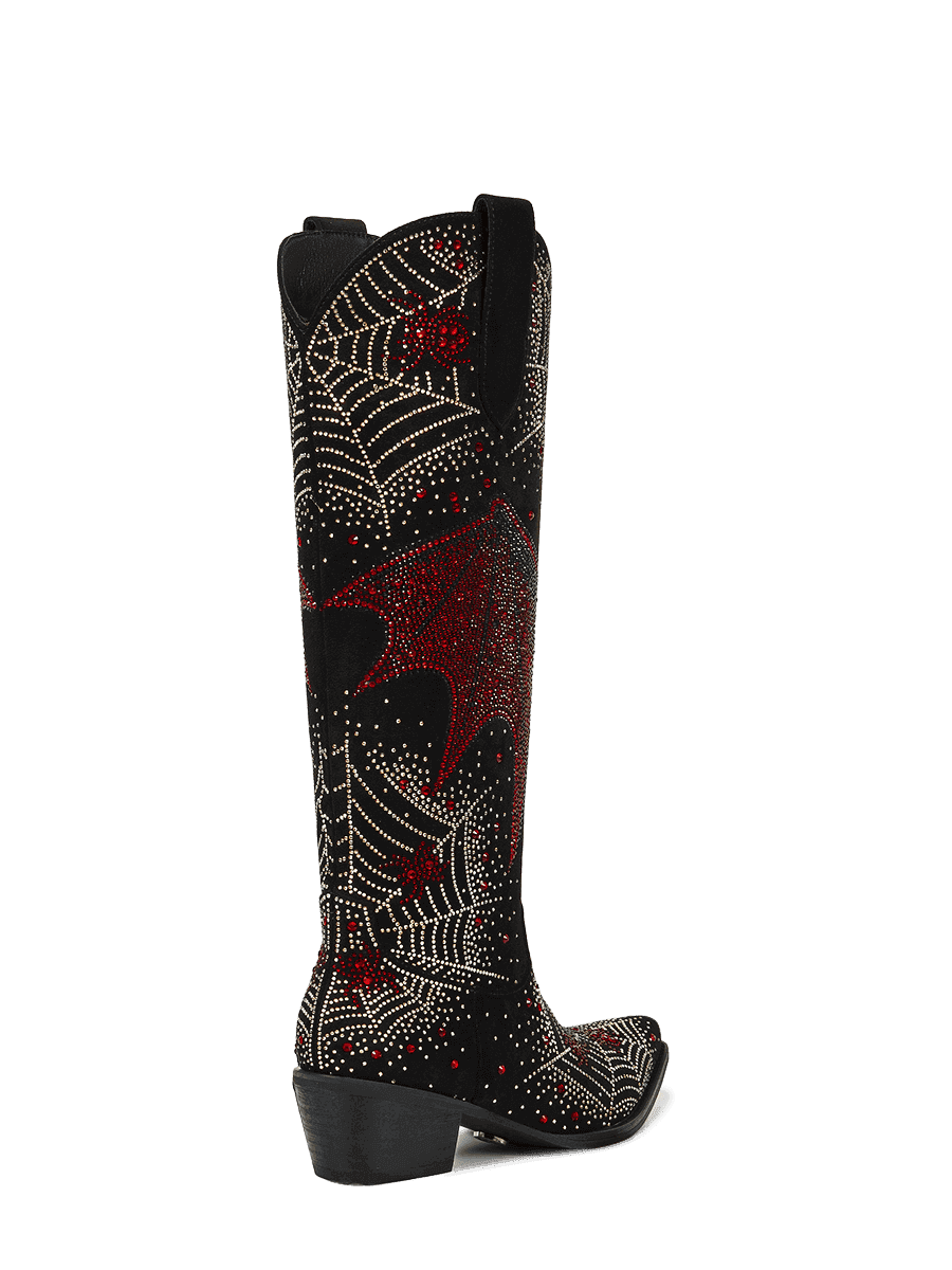 Rhinestone-bat-and-spider-web-mid-heel-western-cowgirl-boots