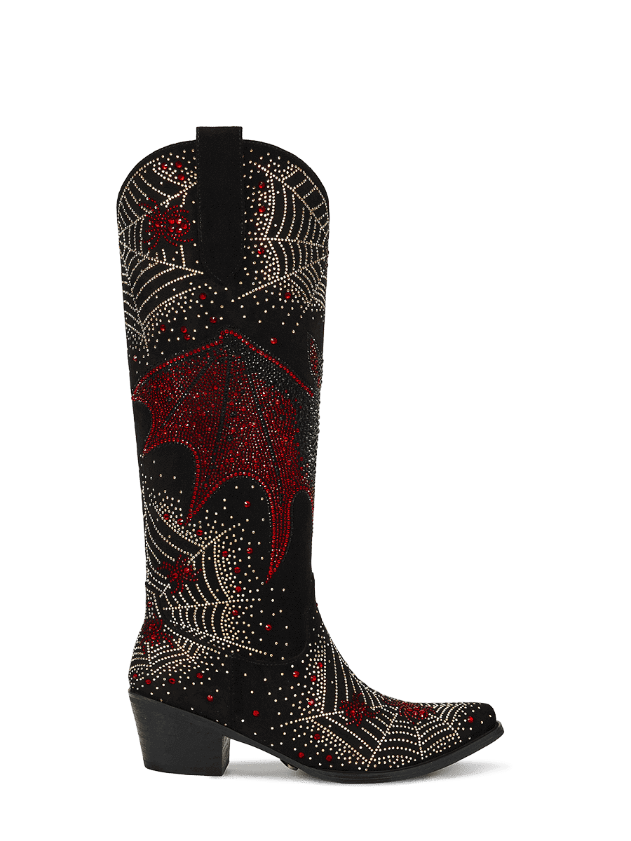 Rhinestone-bat-and-spider-web-pull-on-western-cowgirl-boots