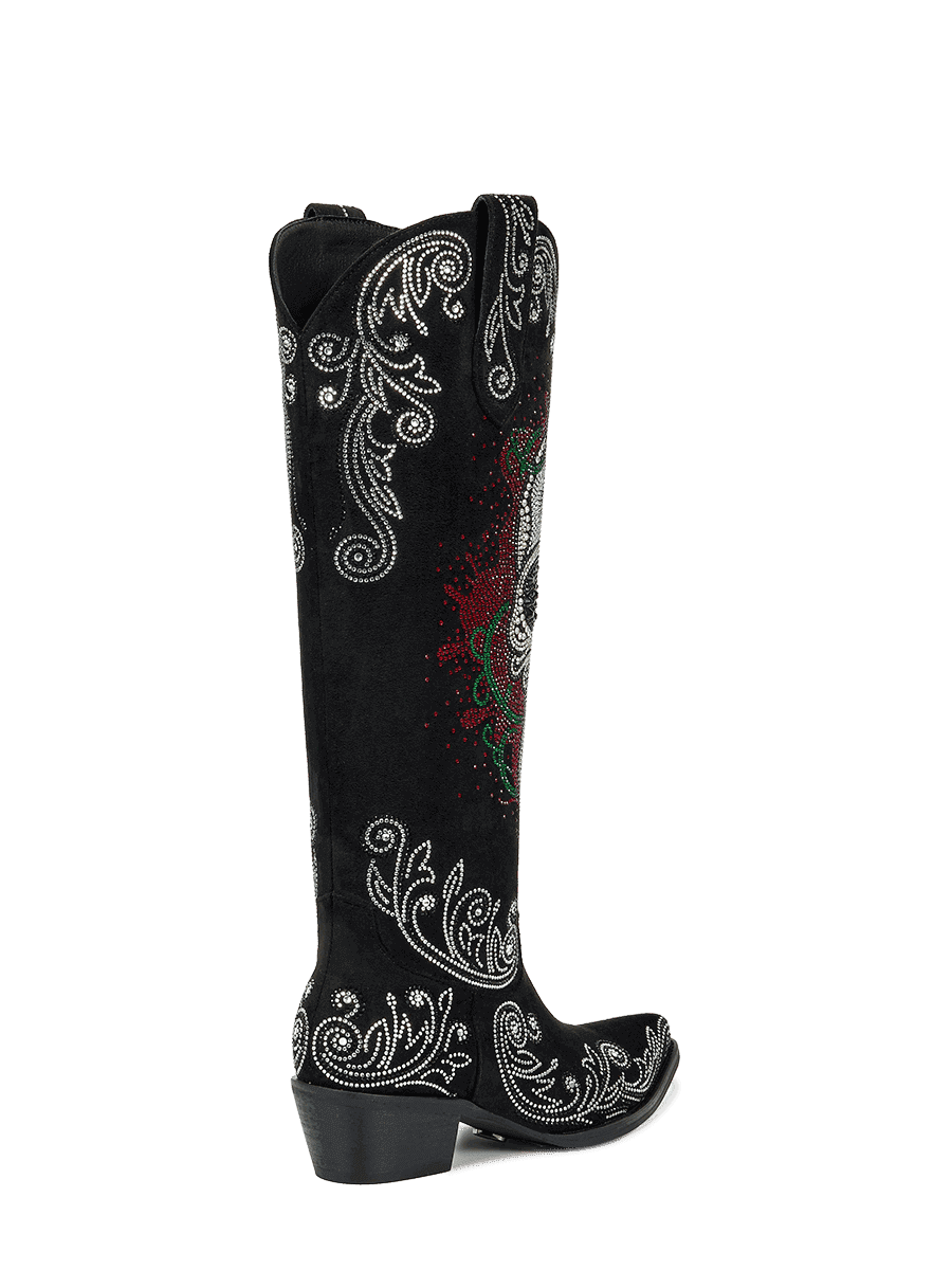 Rhinestone-skull-low-heel-western-cowgirl-boots