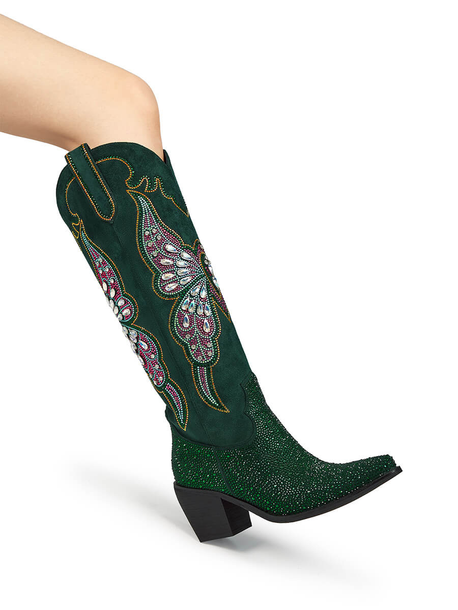 The-allegra-b-dark-green-butterfly-rhinestone-suede-cowgirl-boots