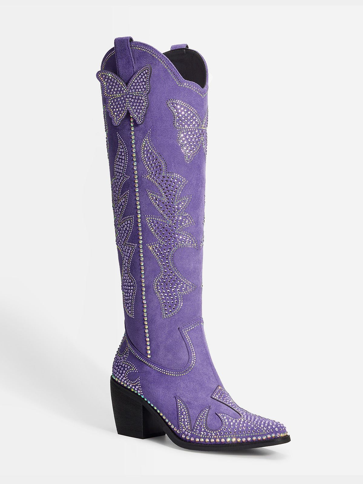 Purple Suede Butterfly and Leaf Rhinestone Cowgirl Boots | WETKISS