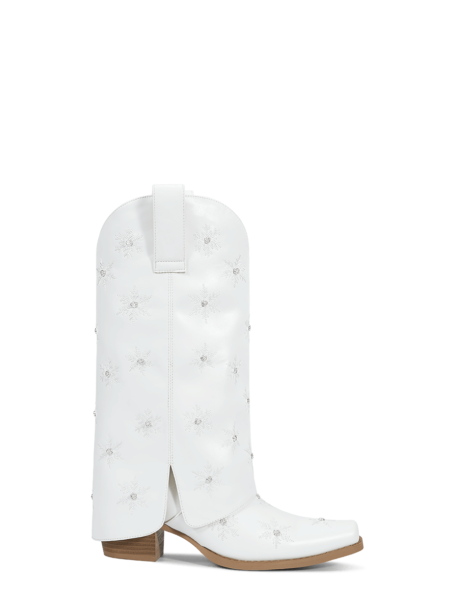 White-snowflake-christmas-theme-fold-over-side-zipper-boots