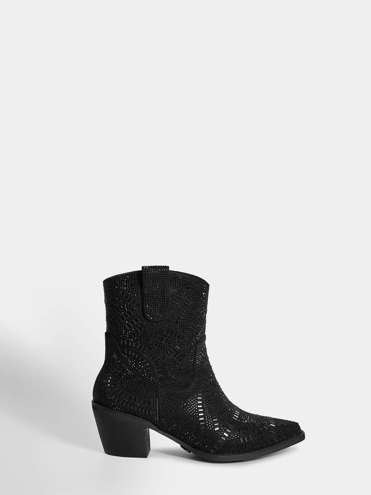 black-full-rhinestones-western-inspired-glitter-ankle-boots-side-zipper