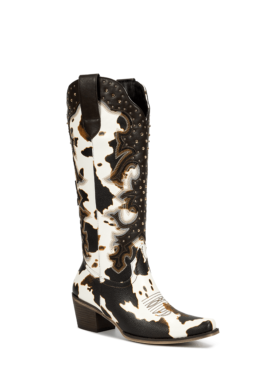 dark-brown-and-white-embroidered-cow-print-cowgirl-boots