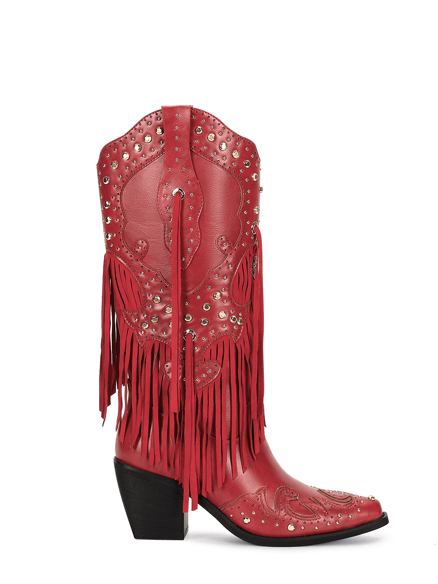 Wetkiss Red Studded Fringe Boots - JX016 - Aspect