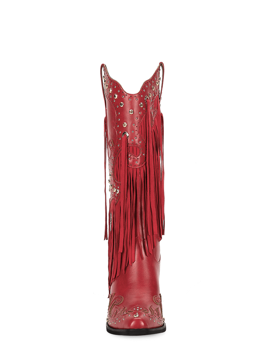 Wetkiss Red Studded Fringe Boots - JX016 - Front