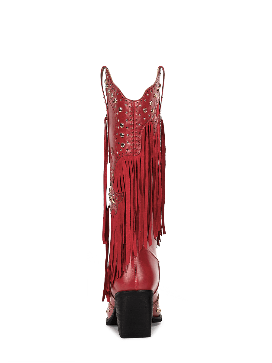 Wetkiss Red Studded Fringe Boots - JX016 - Rear