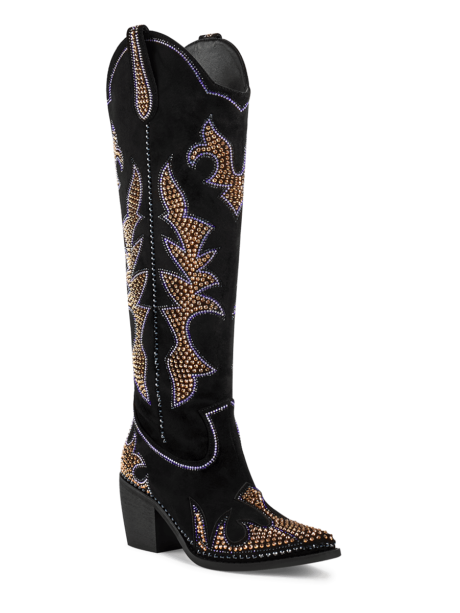 Wetkiss Black Faux Suede Rhinestone Boots - JX047 - Aspect