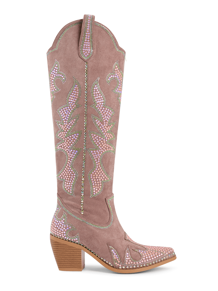 Wetkiss Pink Faux Suede Rhinestone Boots - JX047 - Aspect