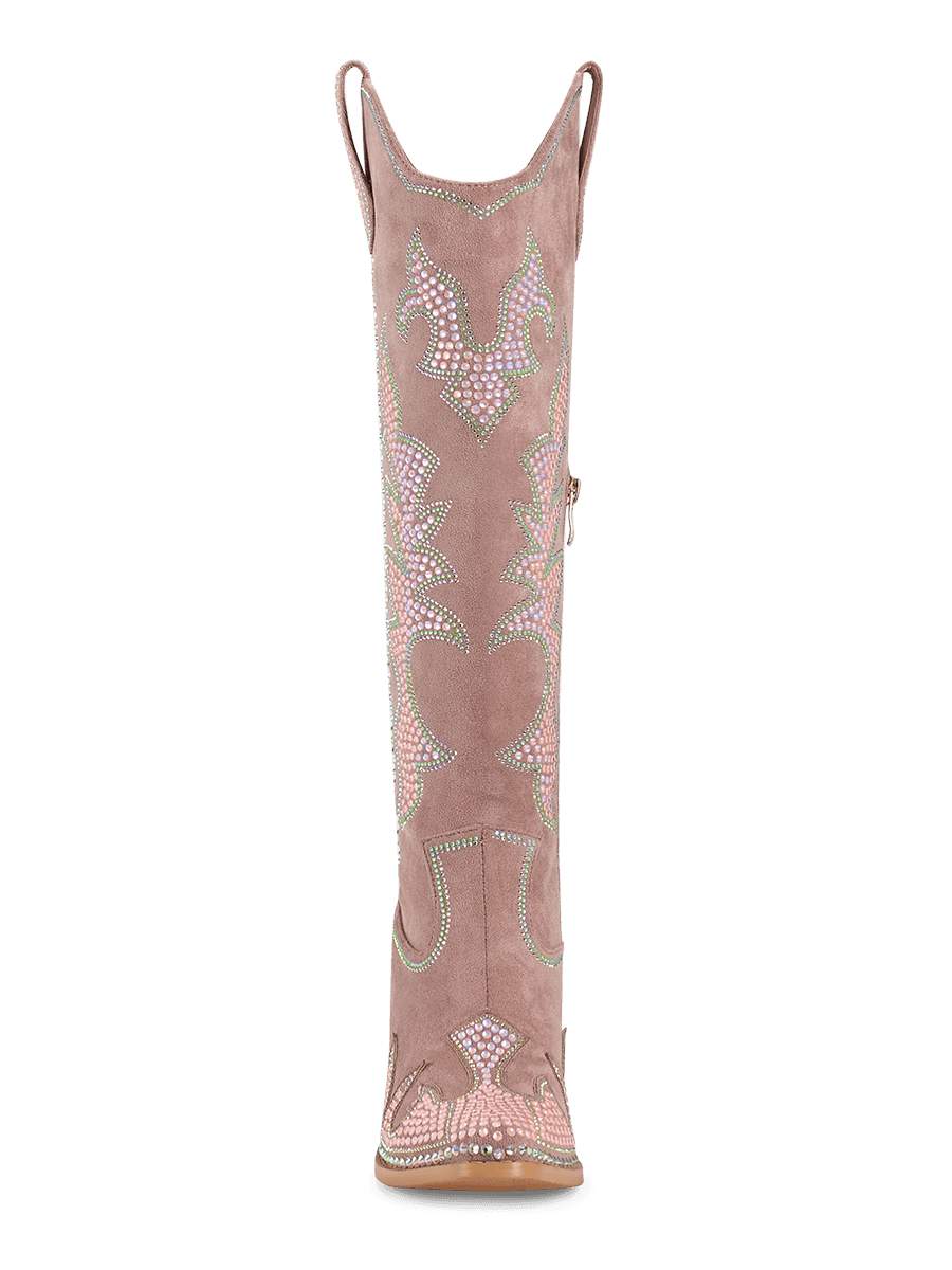 Wetkiss Pink Faux Suede Rhinestone Boots - JX047 - Front