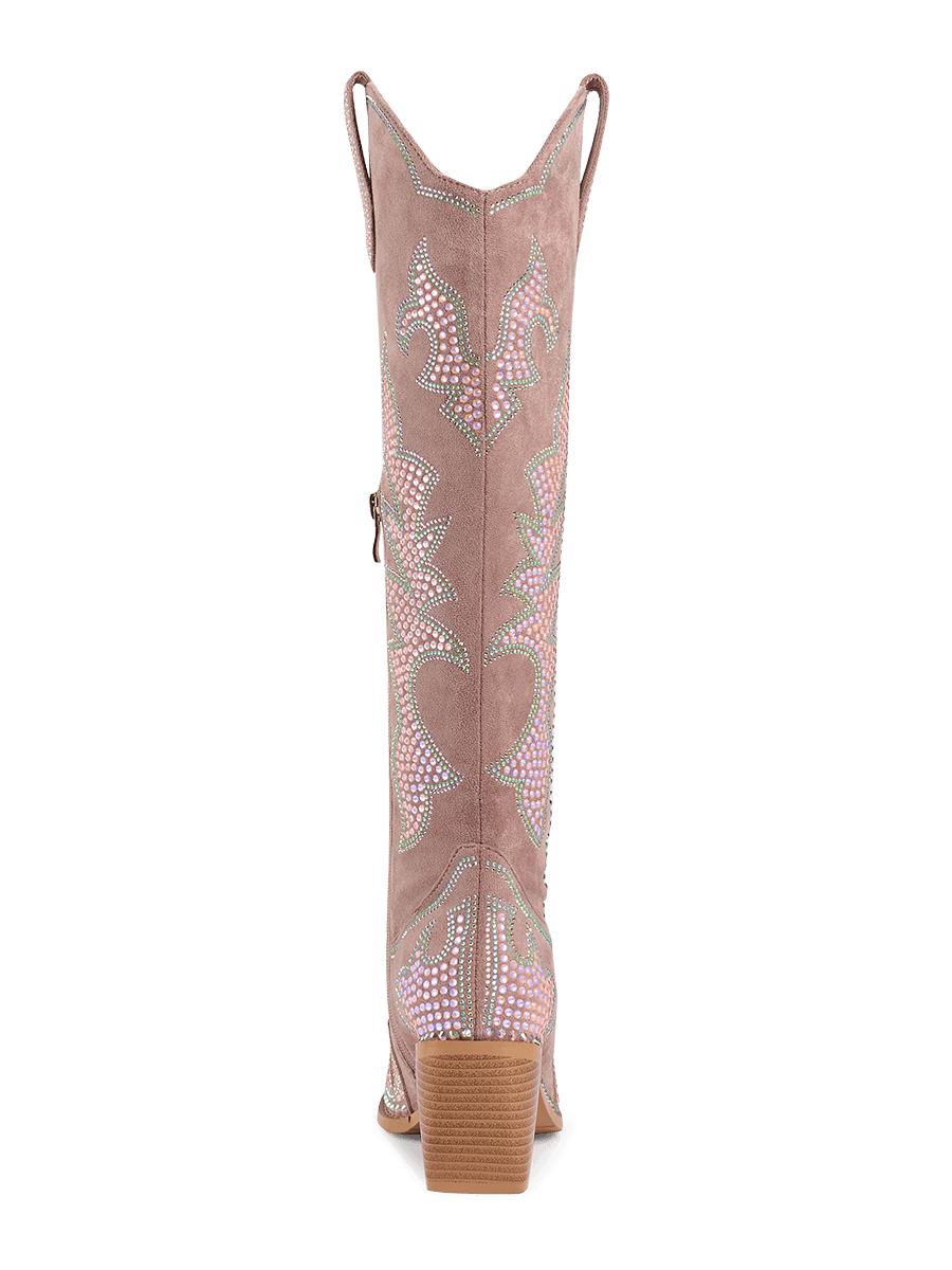 Wetkiss Pink Faux Suede Rhinestone Boots - JX047 - Rear