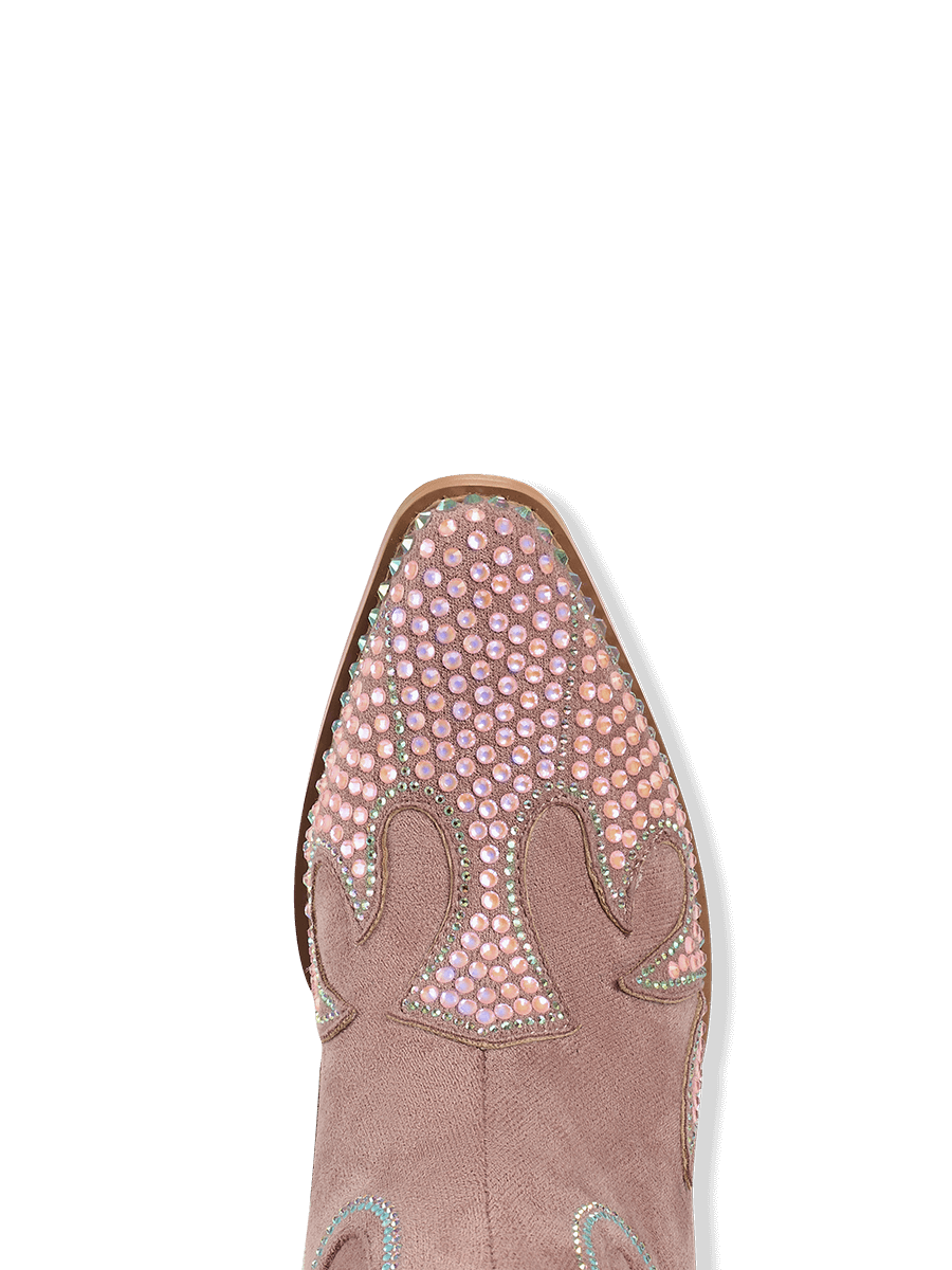 Wetkiss Pink Faux Suede Rhinestone Boots - JX047 - Front