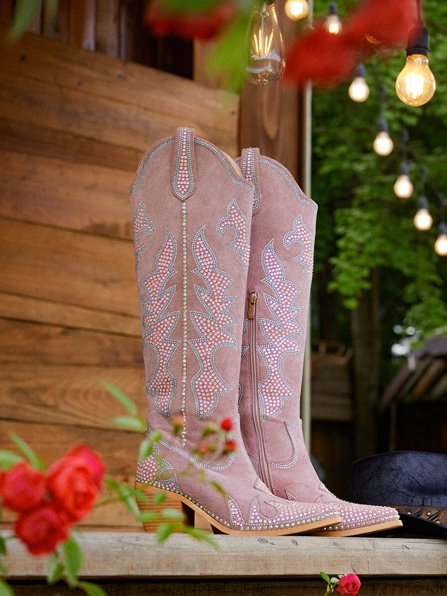 Wetkiss Pink Faux Suede Rhinestone Boots - JX047 - Aspect