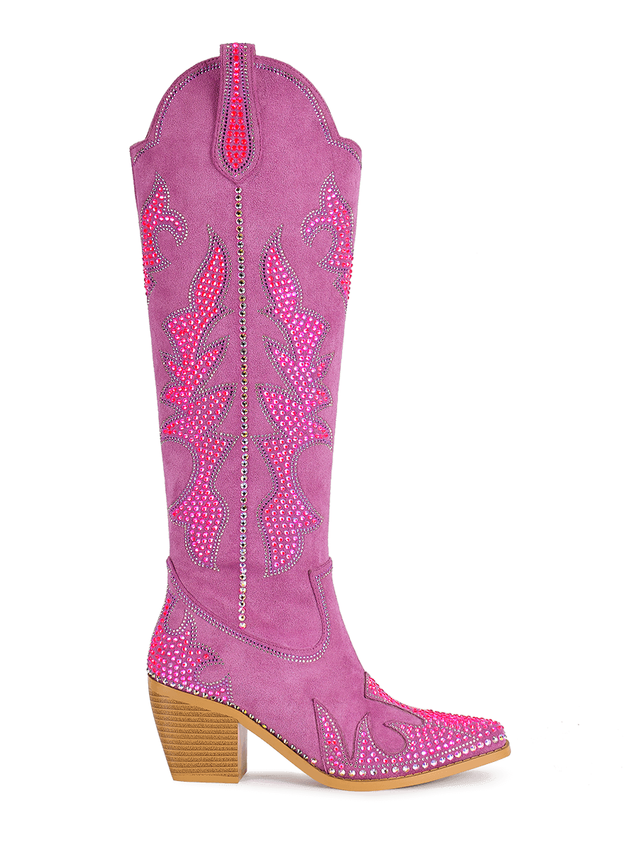 Wetkiss Rose Red Faux Suede Rhinestone Boots - JX047 - Aspect