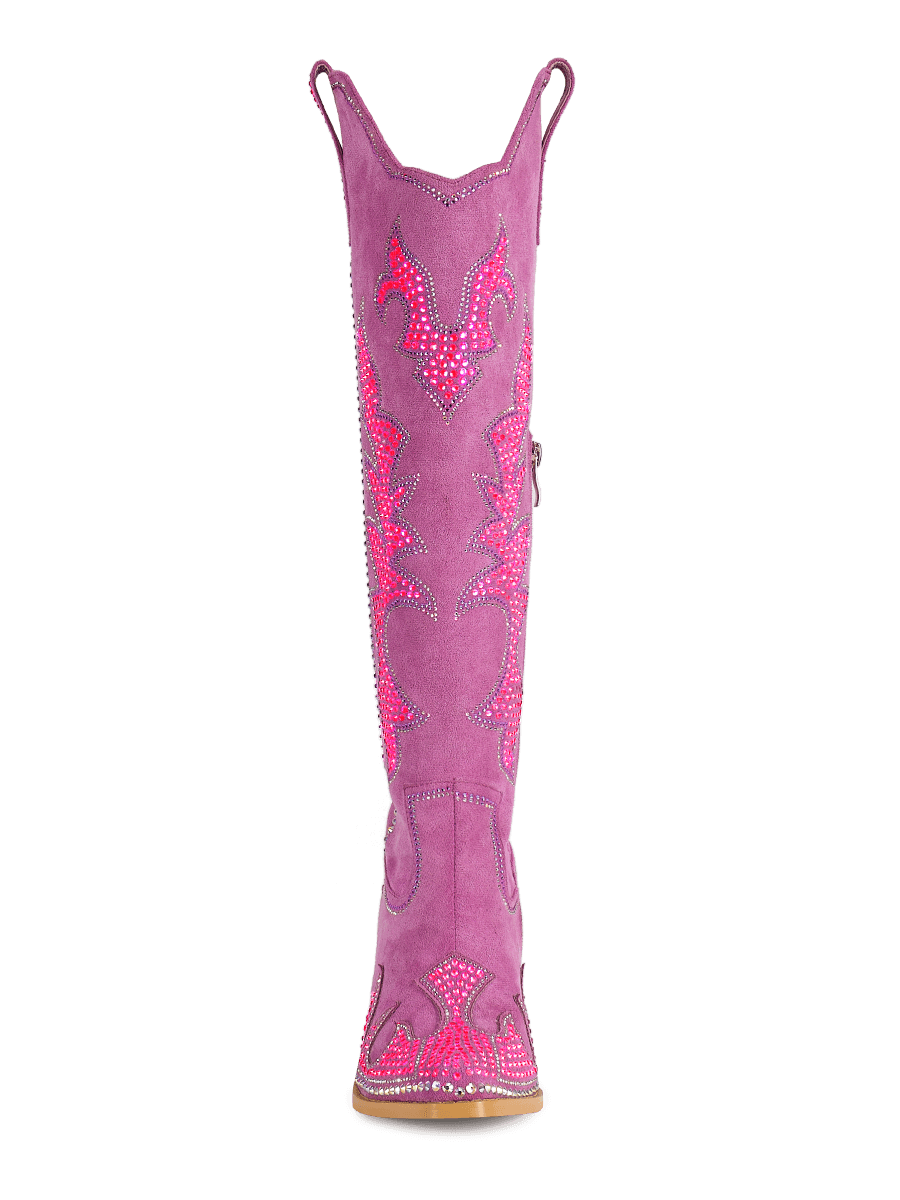 Wetkiss Rose Red Faux Suede Rhinestone Boots - JX047 - Front