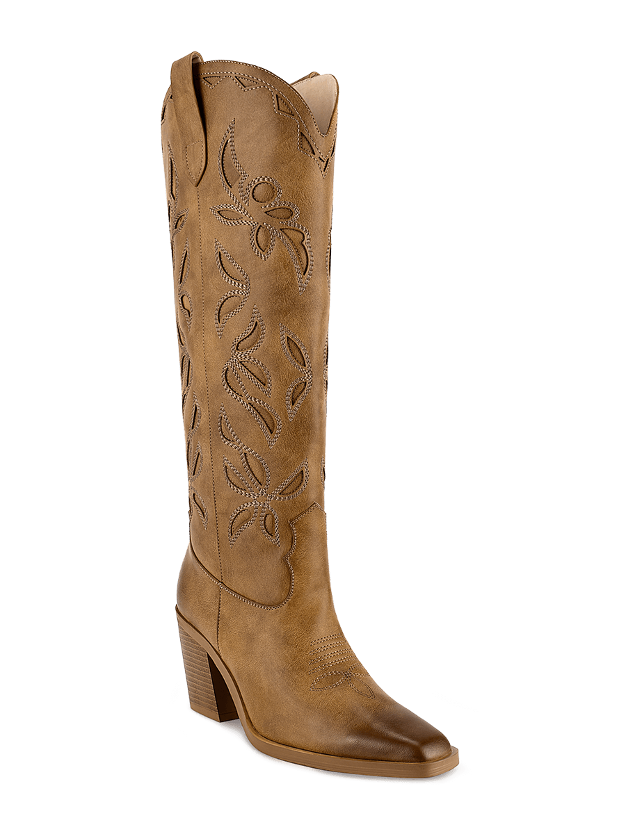 Embroidered fashion knee high boots