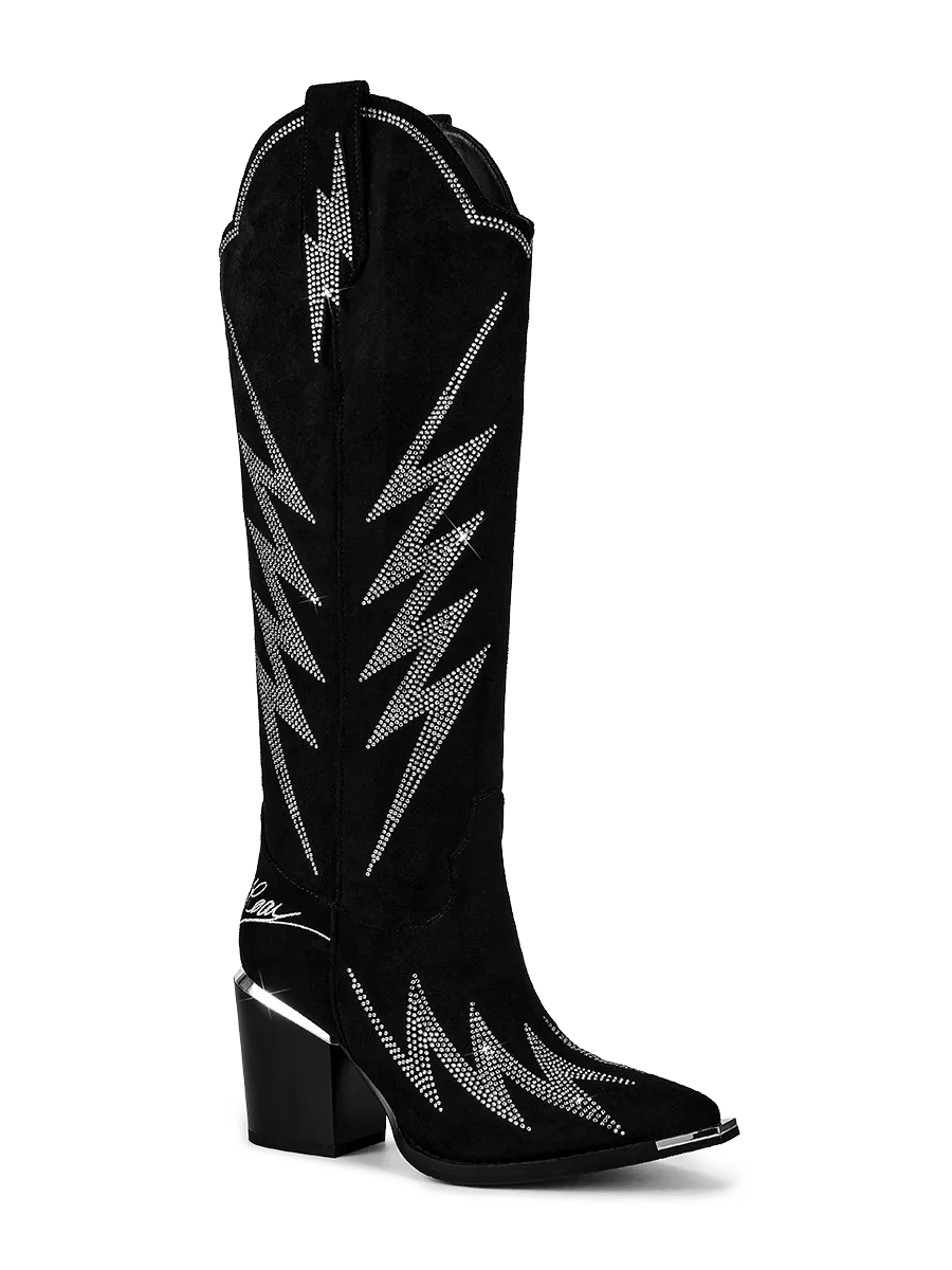 Black Lightning Rhinestone Knee-High Western Boots | WETKISS Black Lightning Rhinestone Knee-High Western Boots | WETKISS