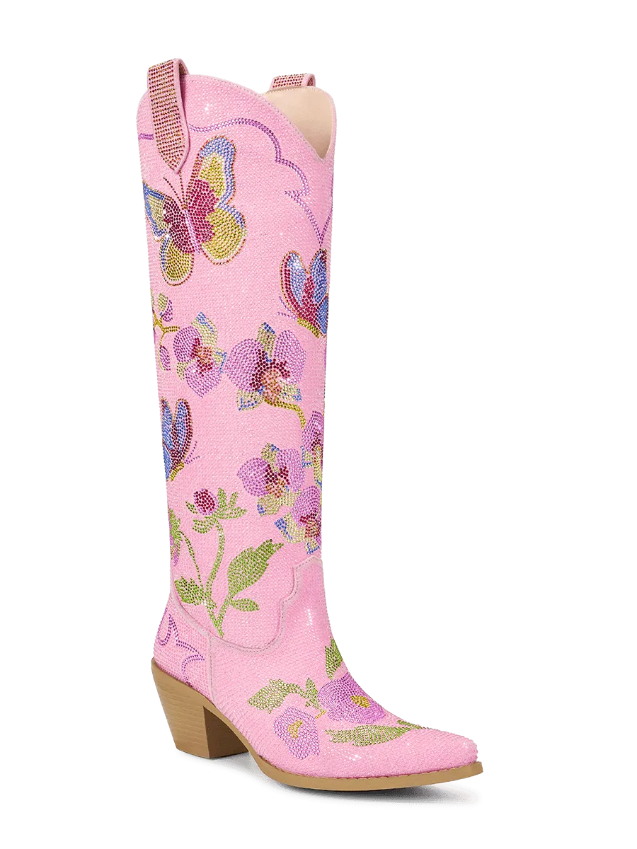 9SAM8 コンゴ民主共和国 10フラン イリュージョンラヴィアンローズ Pink Rhinestone Butterfly Floral Cowboy Boots | WETKISS
