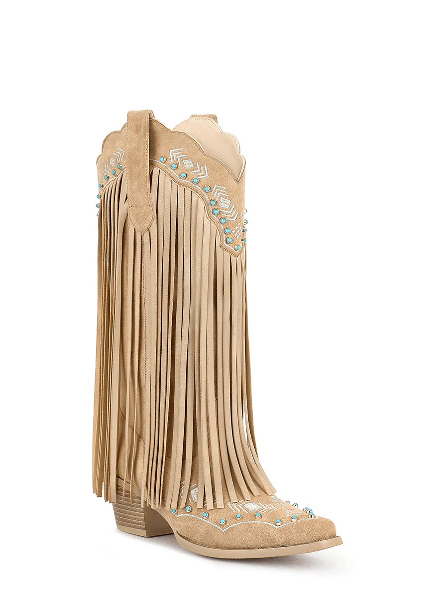 Wetkiss apricot fringe suede cowboy Boots for women