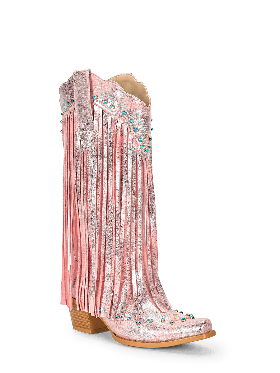 Pink Fringe Western Boots | Blue rhinestones Boots | WETKISS Pink Fringe Western Boots | Blue rhinestones Boots | WETKISS