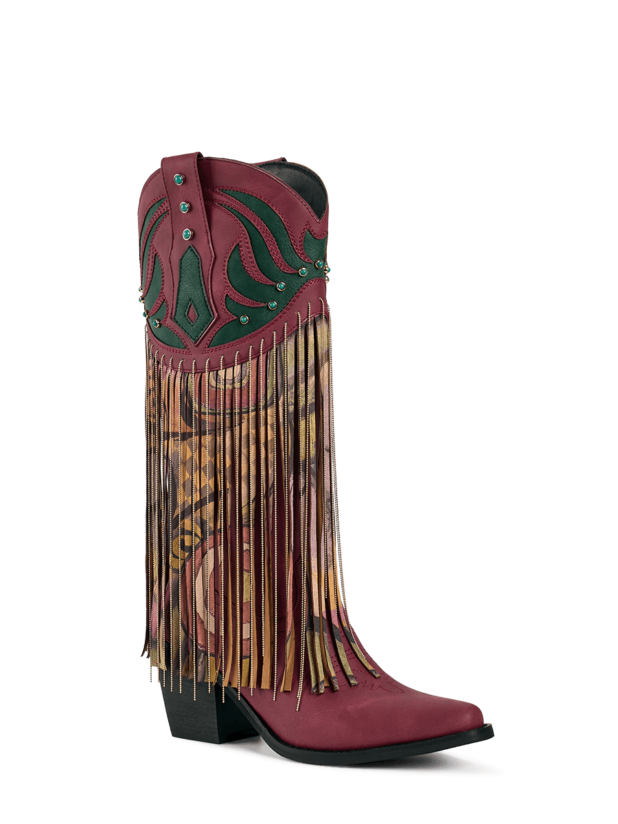 Wetkiss Red Floral Fringe Boots - MC014 - Aspect