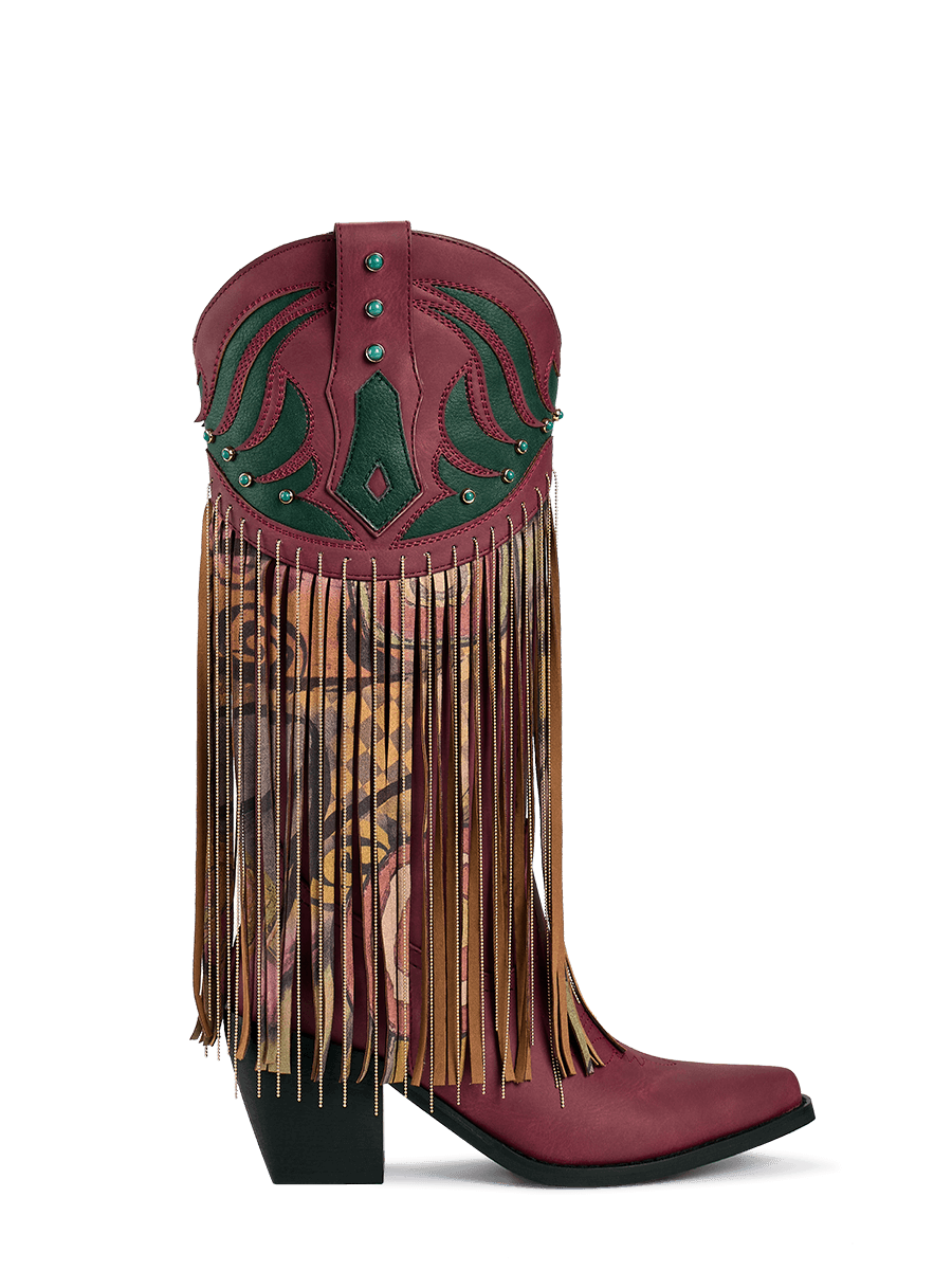 Wetkiss Red Floral Fringe Boots - MC014 - Aspect