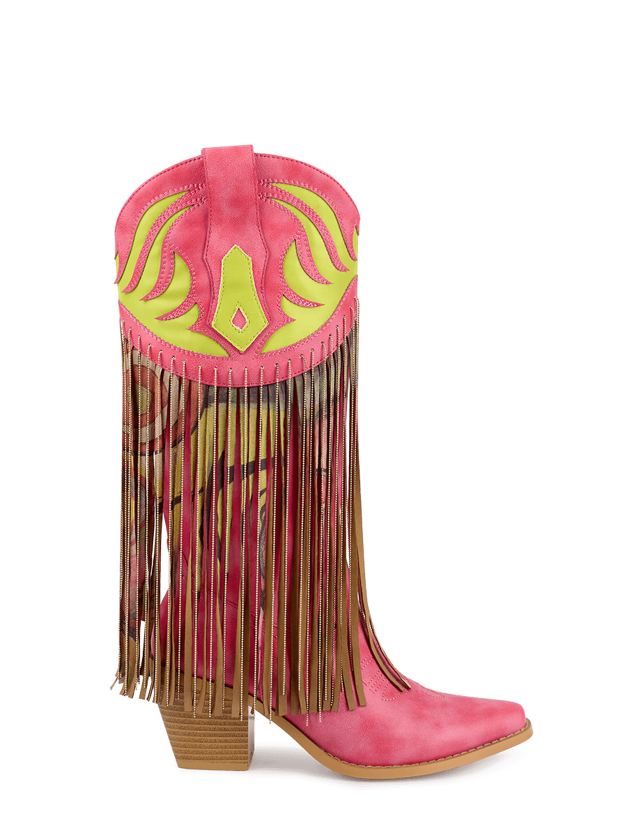 Wetkiss Pink Floral Fringe Boots - MC014 - Aspect