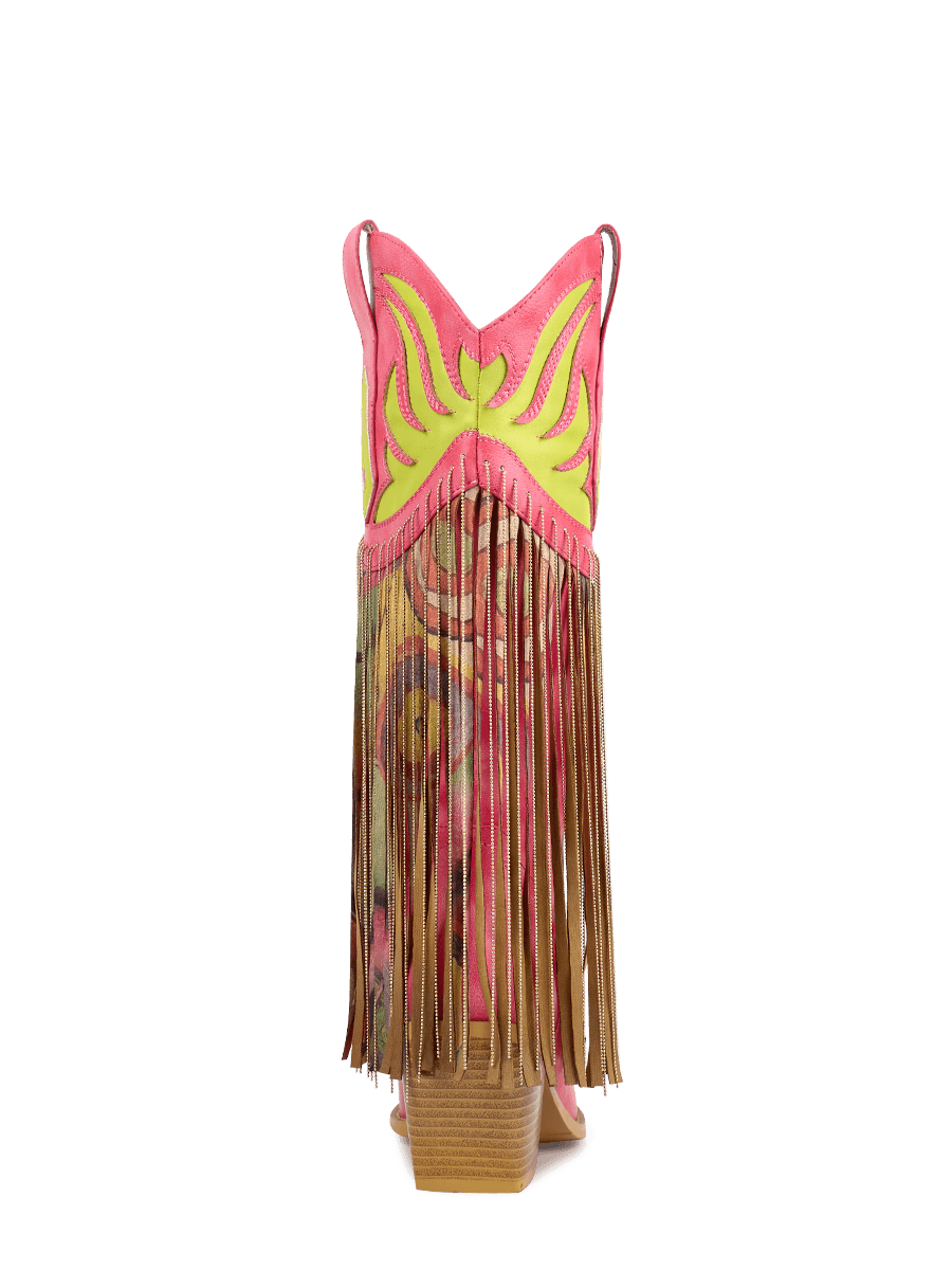 Wetkiss Pink Floral Fringe Boots - MC014 - Rear