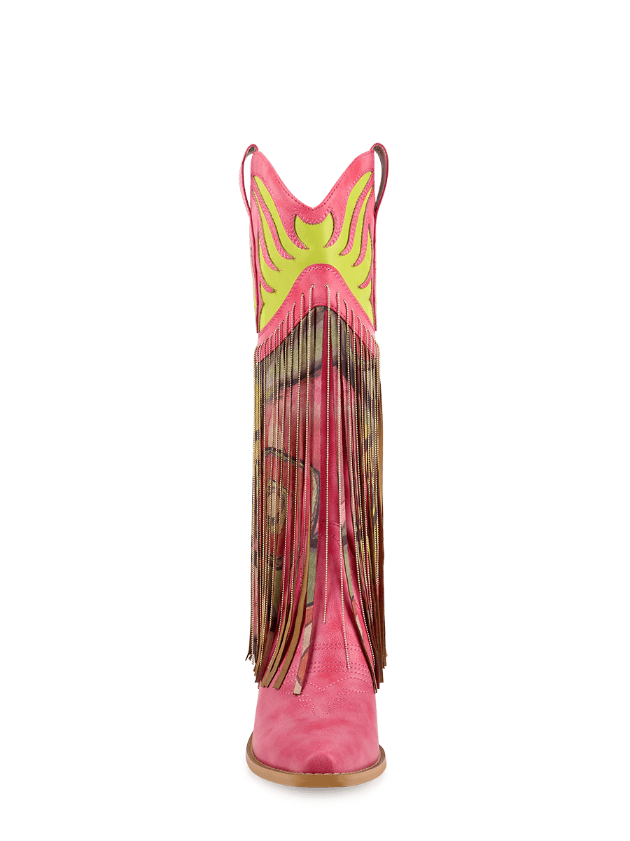 Wetkiss Pink Floral Fringe Boots - MC014 - Front