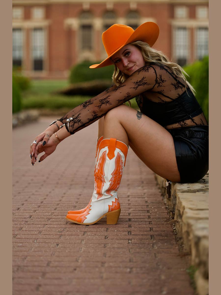 wetkiss_orange_butterfly_pattern_color_block_western_boots