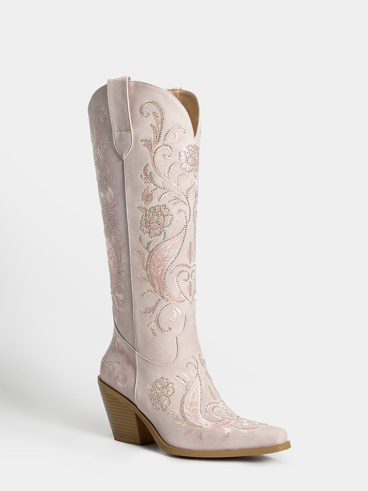 Muted Pink Embroidered Rose Wedding Cowgirl Boots | WETKISS BOOTS