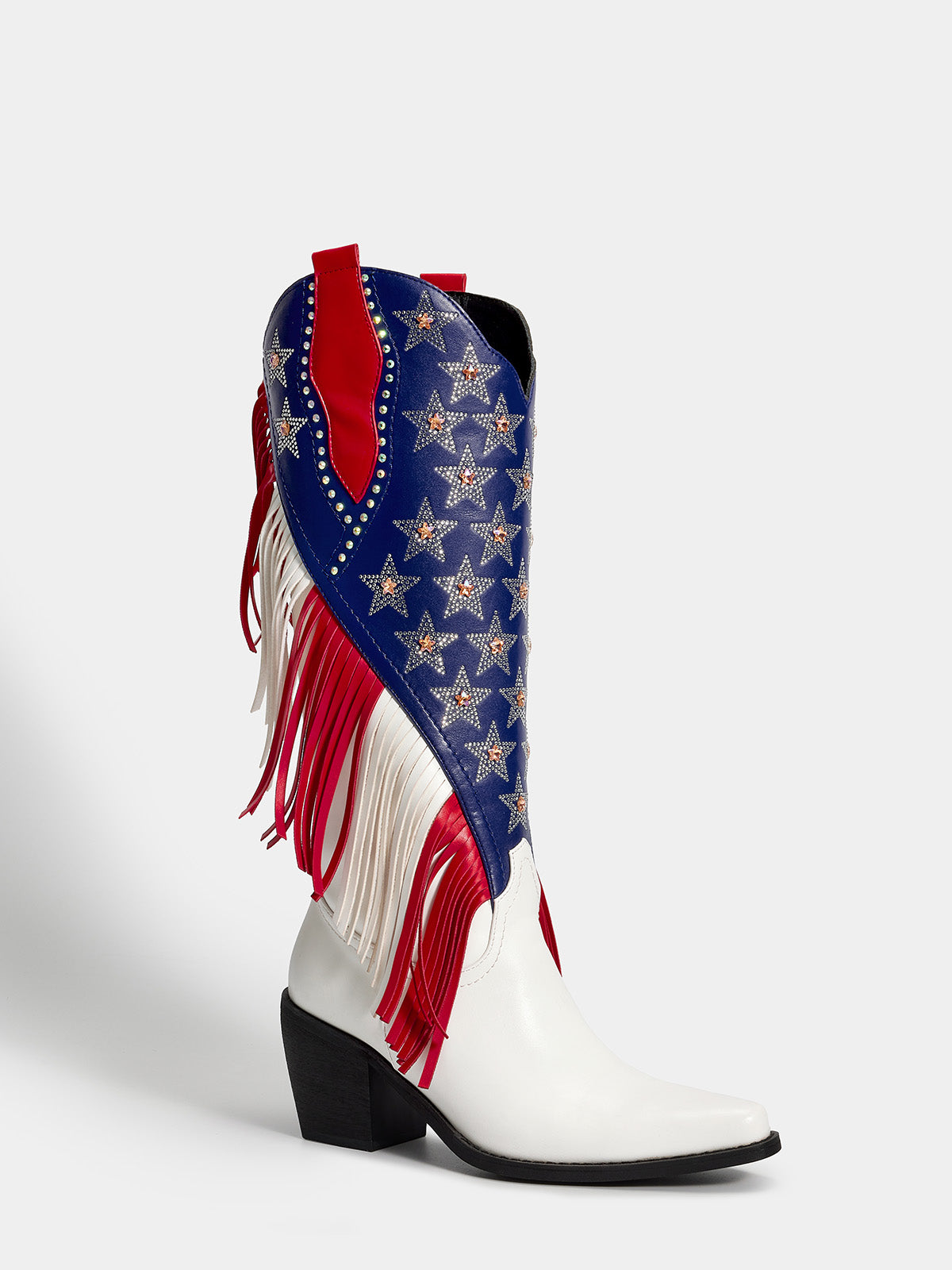 Star Rhinestones Fringe Ladies Cowgirl White and Blue Boots | WETKISS