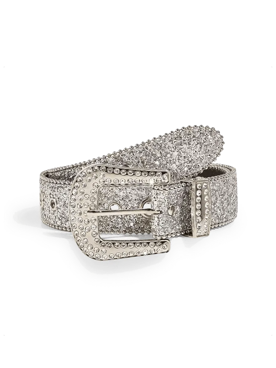 Cinturón de diamantes de imitación plateados