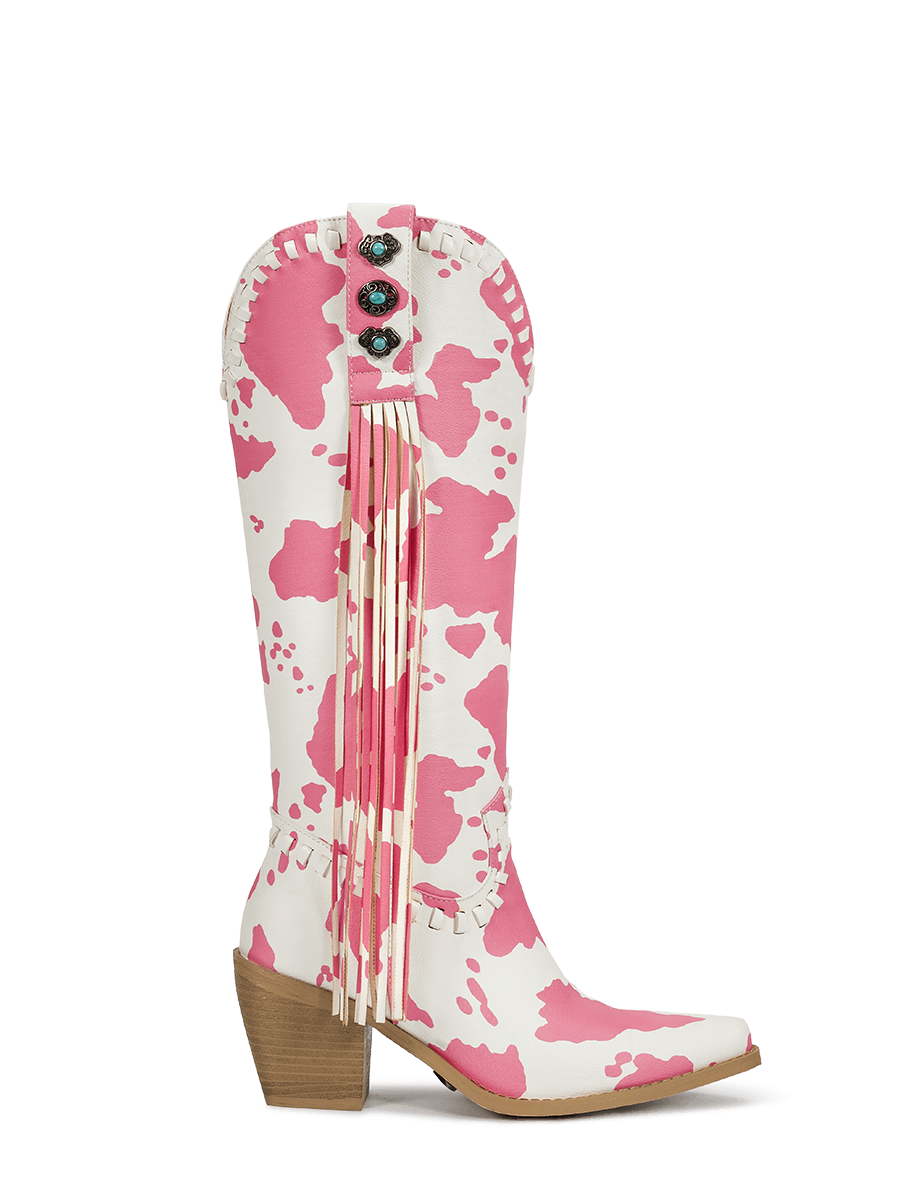 pink-and-white-cow-print-fringe-cowgirl-boots-side-zipper
