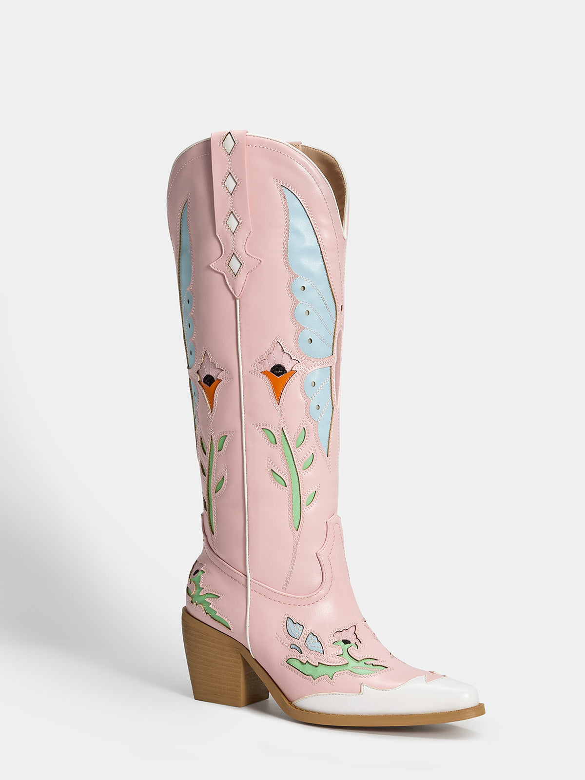 pink-butterfly-cutout-knee-high-western-boots