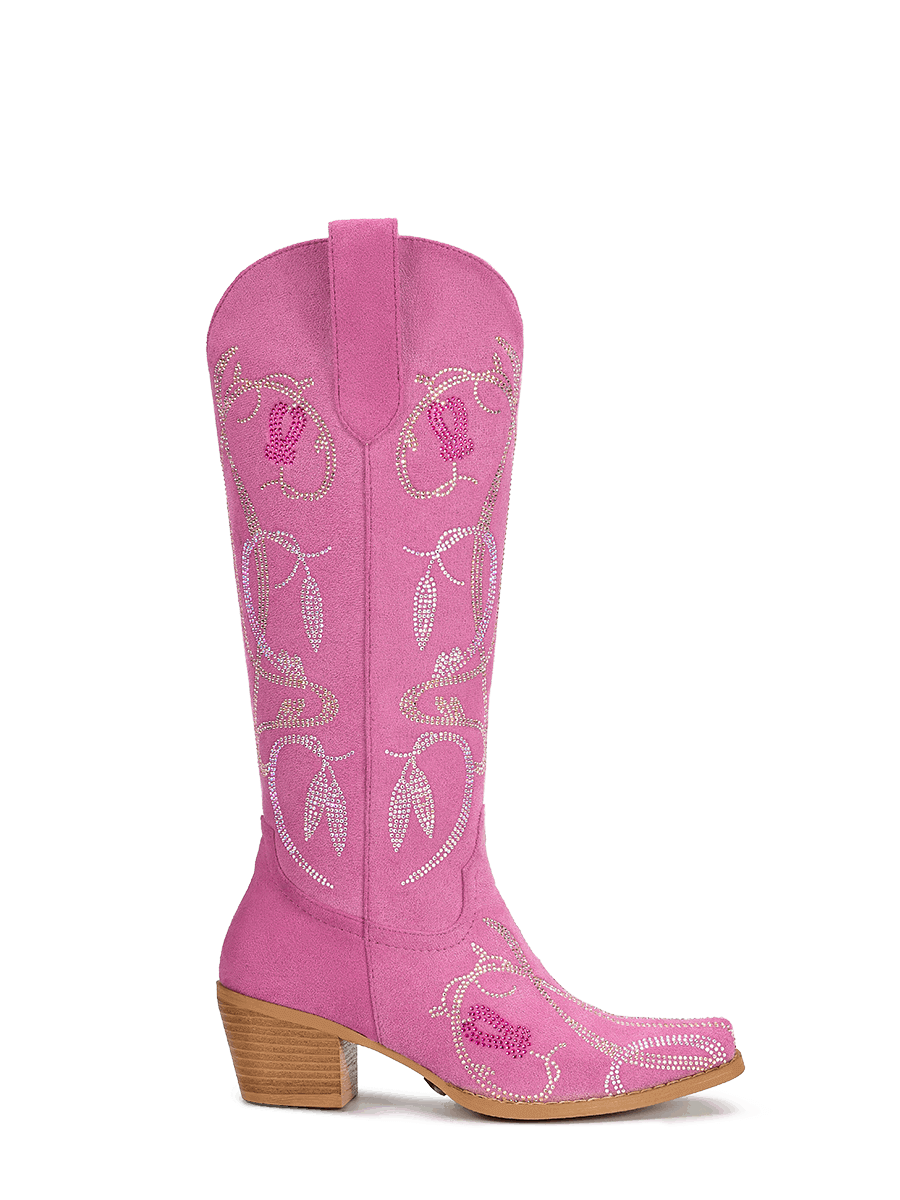 pink-rhinestone-lily-pattern-side-zipper-cowgirl-boots