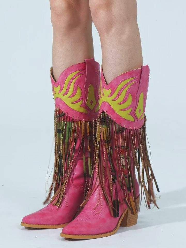 Wetkiss Pink Floral Fringe Boots - MC014