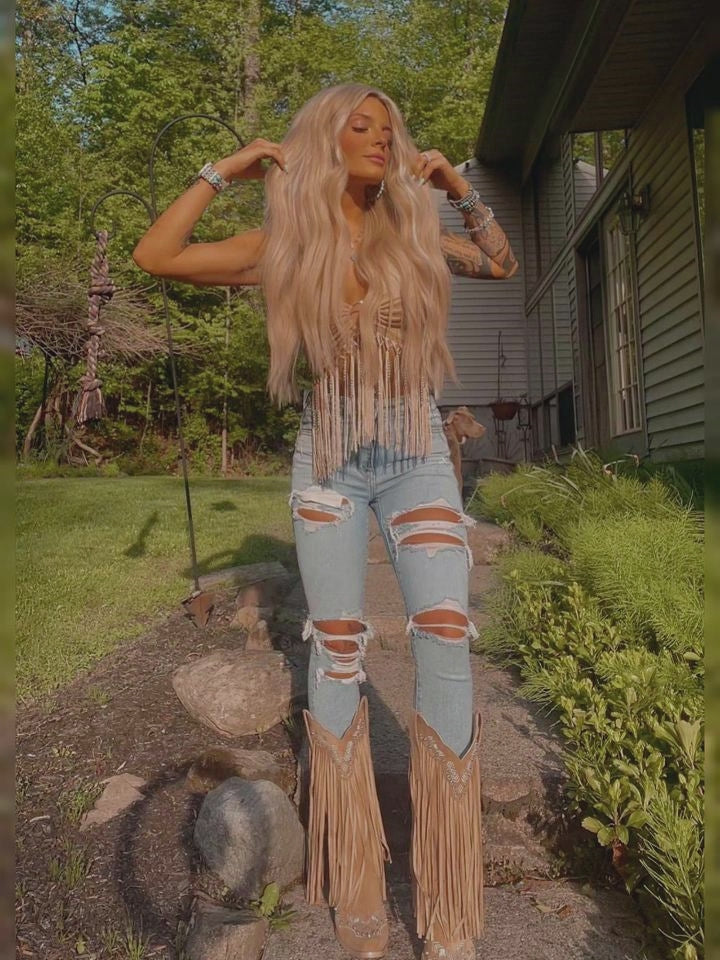 Wetkiss Apricot Fringe Boots - MC013