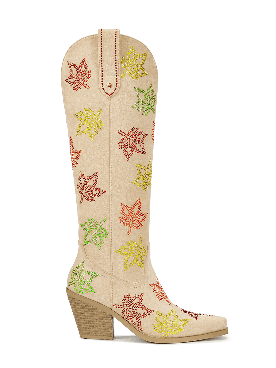 sand-beige-rhinestones-maple-leaf-side-zipper-western-cowgirl-boots