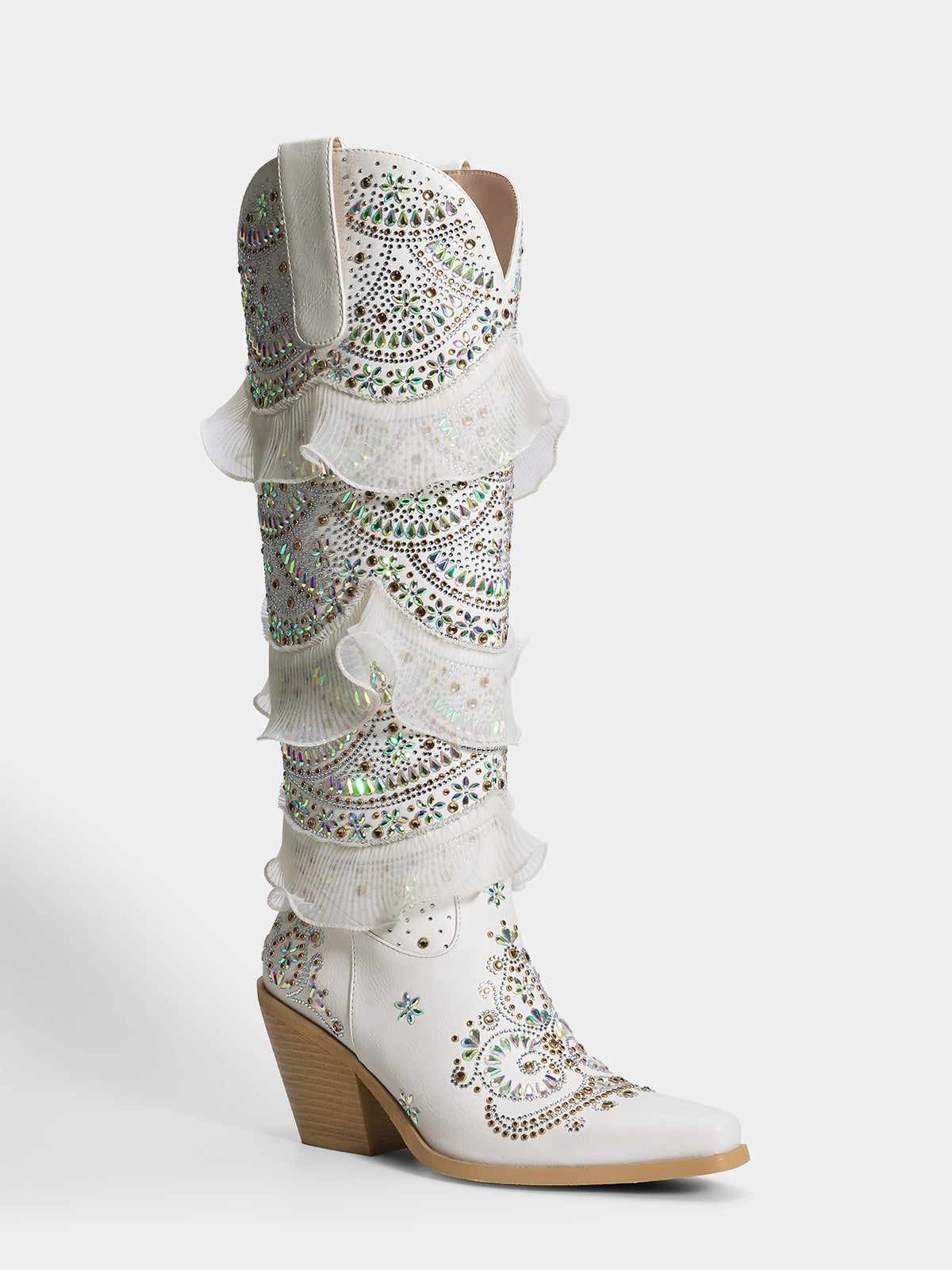 white-layered-ruffled-rhinestones-wedding-cowgirl-boots