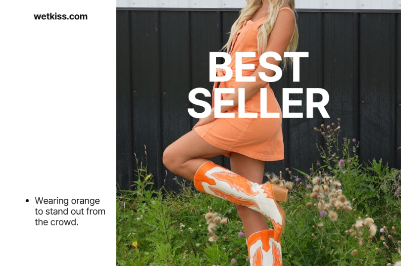 Wetkiss Teresa-B: This Summer's Best-Selling Orange Butterfly Embroidered Mid-Calf Western Boots