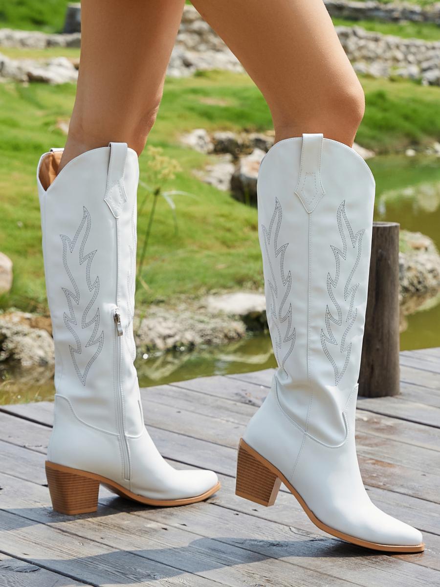 Embroidered Chunky Western Boots