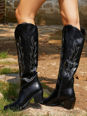 Embroidered Chunky Western Boots